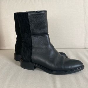 Aquatalia Black Suede Back Leather Gabrina Biker Ankle Boots Size 5